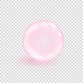 Pink collagen bubble isolated on transparent background. Realistic water serum droplet. Vector illustration of glass surface ball Royalty Free Stock Photo