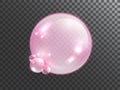 Pink collagen bubble isolated on transparent background. Vector realistic shine sphere or soap bubble. 3D illustration.