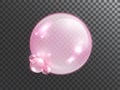 Pink collagen bubble isolated on transparent background. Vector realistic shine sphere or soap bubble. 3D illustration