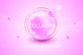 Pink collagen serum or essence bubble, gluta cosmetic product advertising background. Pink collagen serum or essence drop,