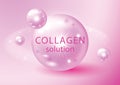 Pink collagen serum or essence bubble, gluta cosmetic product advertising background. Pink collagen serum or essence drop,