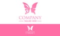 Pink Color Abstract beautiful butterfly logo design idea with women portrait silhouettes Royalty Free Stock Photo