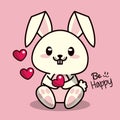 Pink color background with cute kawaii animal rabbit with heart in your arms Royalty Free Stock Photo