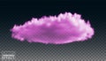 Pink color cloud isolated. Bright cloudiness, mist or smog background. Vector illustration. Royalty Free Stock Photo