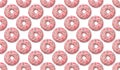 Pink color donut pattern on a white background, dessert. Set Sweet pastry donut top view, junk food, comfort food Royalty Free Stock Photo