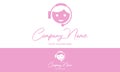 Pink Color Headphones Customer Service Hotline Support Service Logo Design