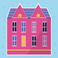 Pink color house sticker in flat style. Modern icon for banner design. Sticker style. Cute cartoon design elements. Royalty Free Stock Photo