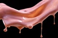 Pink color liquid dripping from wall. Gel swatch texture on pink background. Hyaluronic smear pouring, lubricant oil Royalty Free Stock Photo