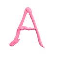 Pink color painted alphabet, Letters A isolate. (clipping path)