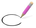 Pink color pencil. Write a circle. A pencil with an eraser