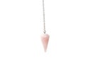 Pink color rose quartz crystal pendulum on chain isolated.