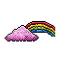 Pink clouds and rainbow pixel art vector drawing