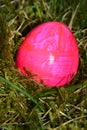 Pink colored easteregg in the mossy grass