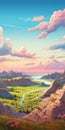 Expansive Cartoon Cloudscape: A Romantic Riverscape In The Sky