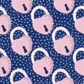 Pink colored lock door silhouettes seamless pattern. Romantic print with navy blue dotted baackground. Cartoon artwork Royalty Free Stock Photo