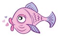 A pink-colored love fish with heart shape bubbles over white background vector or color illustration