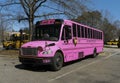 Pink colored school bus