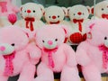 pink colored teddy bears sitting
