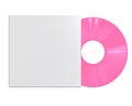 Pink Colored Vinyl Disc Mock Up. Vintage LP Vinyl Record with Cover Sleeve Isolated on White Background.