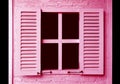 Pink colored window shutters on the pink brick wall Royalty Free Stock Photo