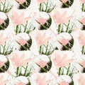 Pink colored zephyranthes citrina flower seamless pattern