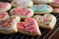 Pink colorful heart cookies dessert. Generate Ai