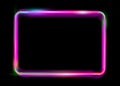 Pink colorful neon shiny glowing vintage frame isolated or black background. Fluorescent light Multicolored neon tube realistic re