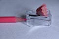 pink coloured pencil with sharpner Royalty Free Stock Photo