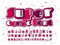 Pink comics font. Multilevel cartoon alphabet