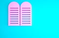 Pink The commandments icon isolated on blue background. Gods law concept. Minimalism concept. 3d illustration 3D render