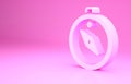 Pink Compass icon isolated on pink background. Windrose navigation symbol. Wind rose sign. Minimalism concept. 3d