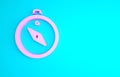 Pink Compass icon isolated on blue background. Windrose navigation symbol. Wind rose sign. Minimalism concept. 3d