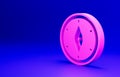 Pink Compass icon isolated on blue background. Windrose navigation symbol. Wind rose sign. Minimalism concept. 3D render