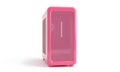 Pink computer case with transparent front panel and white vertical line on a white background Royalty Free Stock Photo