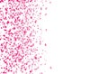 Pink confetti, paper scatter celebration party abstract background vector illustration