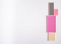 Pink constructor on a white background. Texture. Minimalism concept, Flat lay, top view, background