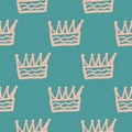 Pink contoured crown outline abstract elements seamless pattern. Turquoise background. Simple doodle print Royalty Free Stock Photo