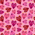 Pink cool pattern with red devilish hearts for Valentine's Day and Halloween holidays