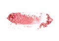 Pink coral eyeshadow and blush smeared isolated on white background. Royalty Free Stock Photo