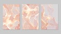 Pink, coral and gold marble abstract background set