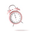 Pink coral retro style quartz alarm clock flying on white Royalty Free Stock Photo