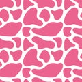 Pink core Cow print, giraffe seamless pattern. Vector hand drawn cartoon illustration. Cow spots in doodle style.