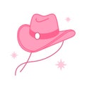 Pink core Cowboy hat. Cowboy western and wild west theme concept. Hand drawn vector illustration. Pink cowgirl hat