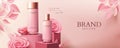 Pink cosmetic ads with paper roses