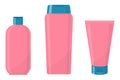 Pink cosmetic bottles in flat style, . Tube, bottle, vial different cosmetic bottles for design, isolated.