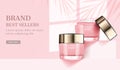 Pink cosmetic cream ads, vector template Royalty Free Stock Photo