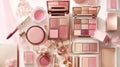 Pink cosmetic products display, studio shot (2 Royalty Free Stock Photo