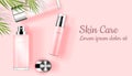 Pink cosmetic set template, top view
