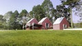 Pink cottage on green lawn field Royalty Free Stock Photo