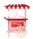 Pink cotton candy cart kiosk on wheels portable store idea for festival vector illustration isolated on white background web site Royalty Free Stock Photo